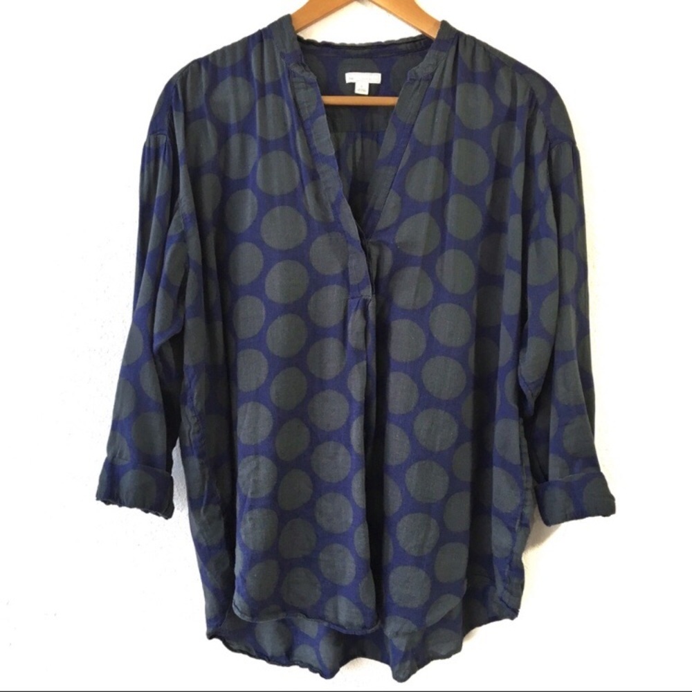Gap Polka Dot Top Navy Green Womens Size L 3/4